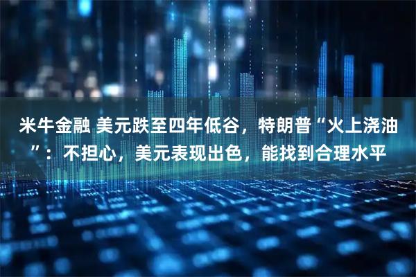 米牛金融 美元跌至四年低谷，特朗普“火上浇油”：不担心，美元表现出色，能找到合理水平